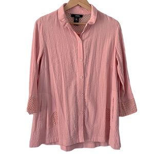 Ali Miles Light Pink Eyelet Crinkle Ruffle Collar Blouse Size Small